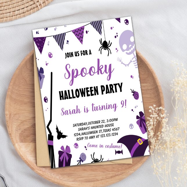 Convite de Aniversário do Halloween Roxo (Purple Halloween Birthday Invitations)