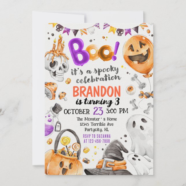 Convite de Aniversário do Halloween, Watercolor (Frente)