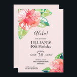 Convite de Aniversário do Hibiscus Tropical Waterc<br><div class="desc">As flores de hibisco tropicais cor-de-rosa e as folhas verdes têm aquarela sobre fundo rosa pálido (pode ser mudado) e são apresentadas nestes convites de festas de aniversários - use para QUALQUER IDADE! Use o link Personalizar para adicionar ou excluir texto, alinhar texto, alterar fontes, cor da fonte, layout ou...</div>