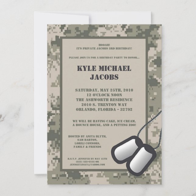 convite de aniversário do impressão da ACU de Camo (Frente)