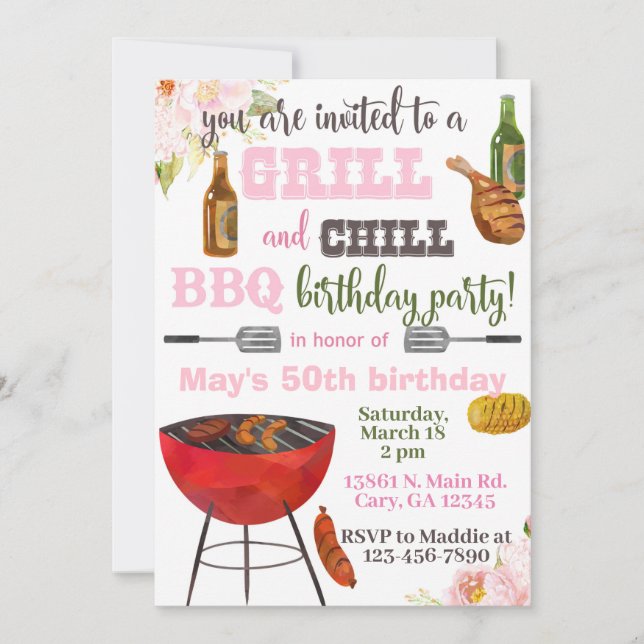Convite de aniversário do Invitación Grill & Chill (Frente)
