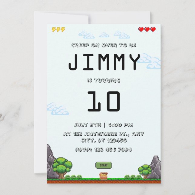 Convite de Aniversário do Jogo Pixel (Frente)