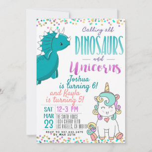Convite de Aniversário do Joint Unicorn Dinosaur