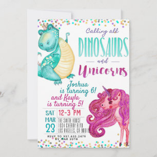 Convite de Aniversário do Joint Unicorn Dinosaur