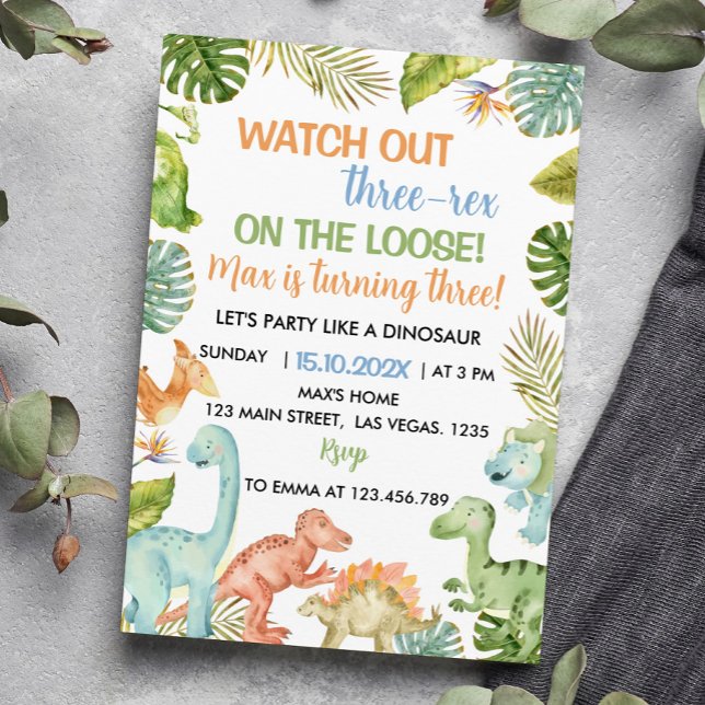 Convite de Aniversário do Jungle Dinosaur Três-Rex (Criador carregado)