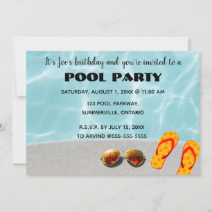 Convite de aniversário do lado de pool editável