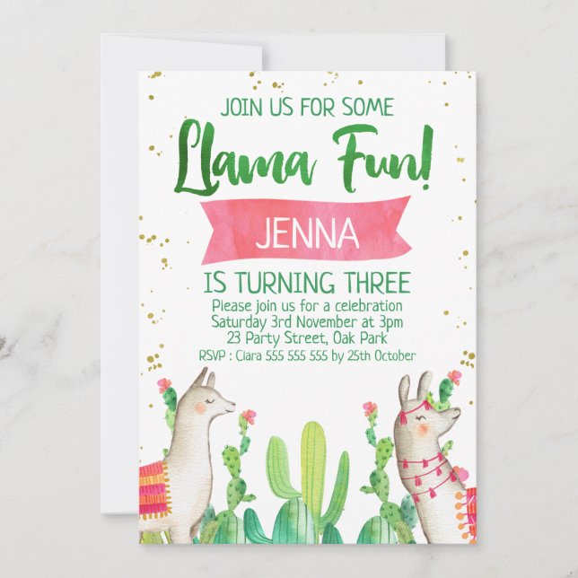 Convite De Aniversário Do Lama Fun Fiesta (Frente)