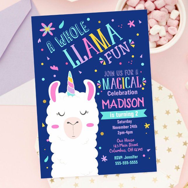 Convite de Aniversário do Llama Unicórnio Festa Má (Criador carregado)