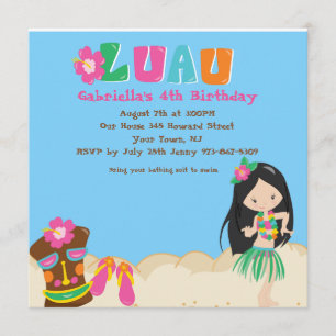 Convite de Aniversário do Luau com Garota e Tiki S