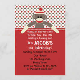 Convite de aniversário do macaco Sock - personaliz