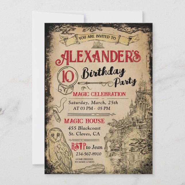 Convite de aniversário do Magic Wizard (Frente)