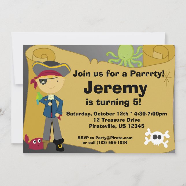 Convite de aniversário do mapa do tesouro do (Frente)