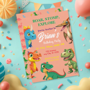 Convite de Aniversário do Menino com Dinossauros F