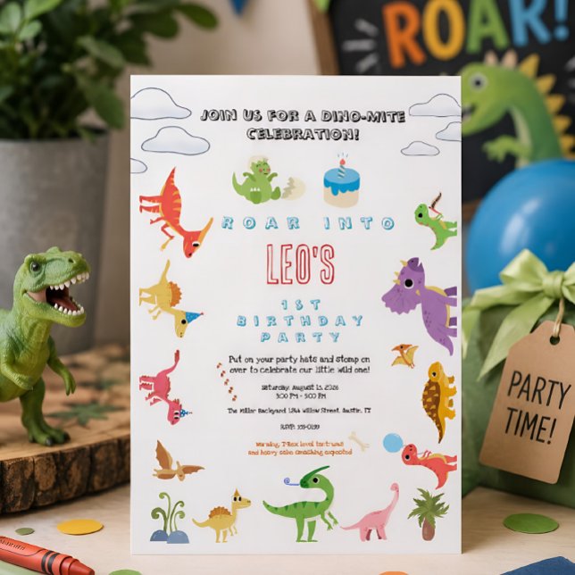 Convite de Aniversário do Menino Dino / Dinossauro (Criador carregado)