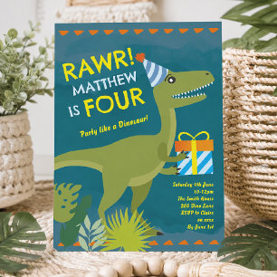 Convite de Aniversário do Menino Dinossauro de Qua