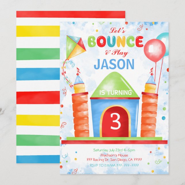 Convite de Aniversário do Menino Saltitante (Frente/Verso)