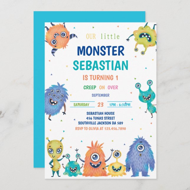 Convite de Aniversário do Monster (Frente/Verso)