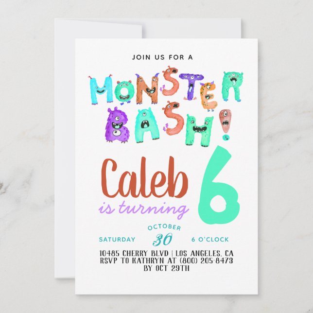 Convite de Aniversário do Monster Bash (Frente)