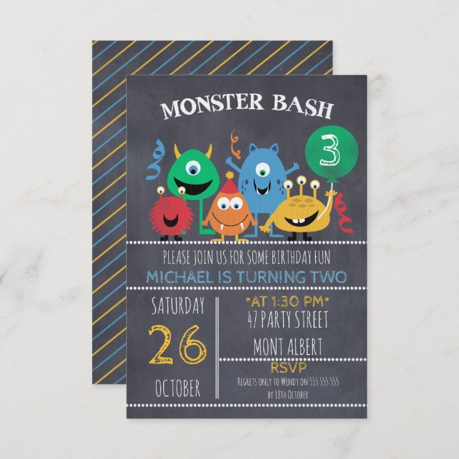 Convite de Aniversário do Monster Bash para Rapaze (Frente/Verso)
