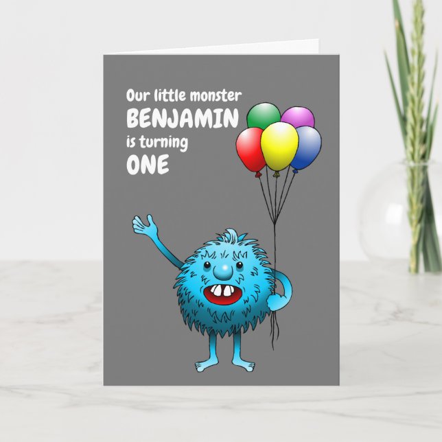 Convite de Aniversário do Monstro Azul Fofinho (Frente)