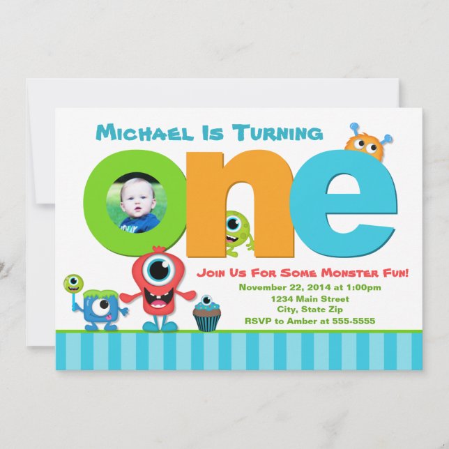 Convite de aniversário do monstro, primeiro aniver (Frente)