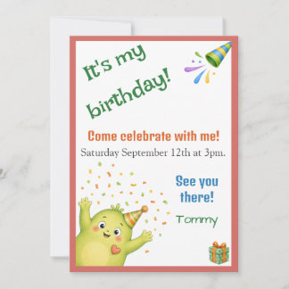 Convite de Aniversário do Monstro Verde Fofo