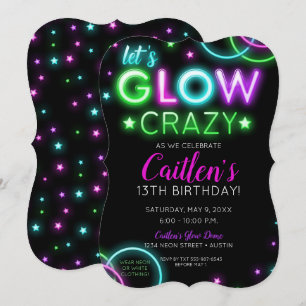 Convite de Aniversário do Neon Glow Crazy Party