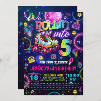 Convite de aniversário do Neon Roller Skate 5