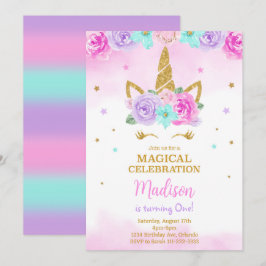 Convite de Aniversário do ouro Unicorn