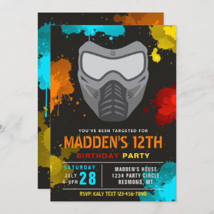 Convite de aniversário do Paintball   Partido Pain