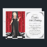 Convite de Aniversário do Palhaço Elegante Black T<br><div class="desc">Mulher Curvy e mulher de tamanho negro empada branca Palhaça formada de cor d'água vermelha e Chá de panela negro de glamour Aniversário Convite para mulheres Gráfico de MUDJKA</div>