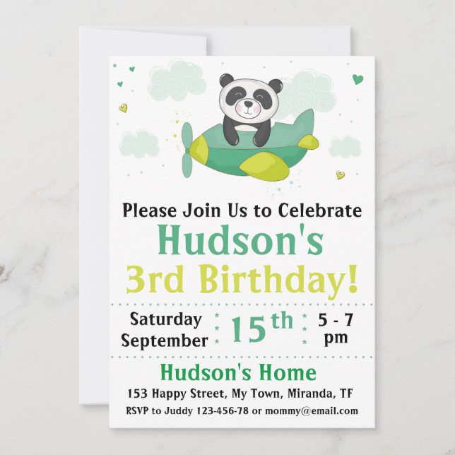 convite de aniversário do Panda (Frente)