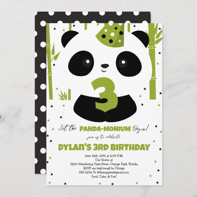 Convite de Aniversário do Panda (Frente/Verso)