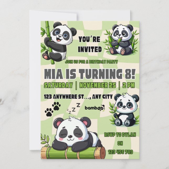 Convite de aniversário do Panda Fofo  (Frente)