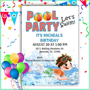 Convite de Aniversário do Partido da Piscina de N