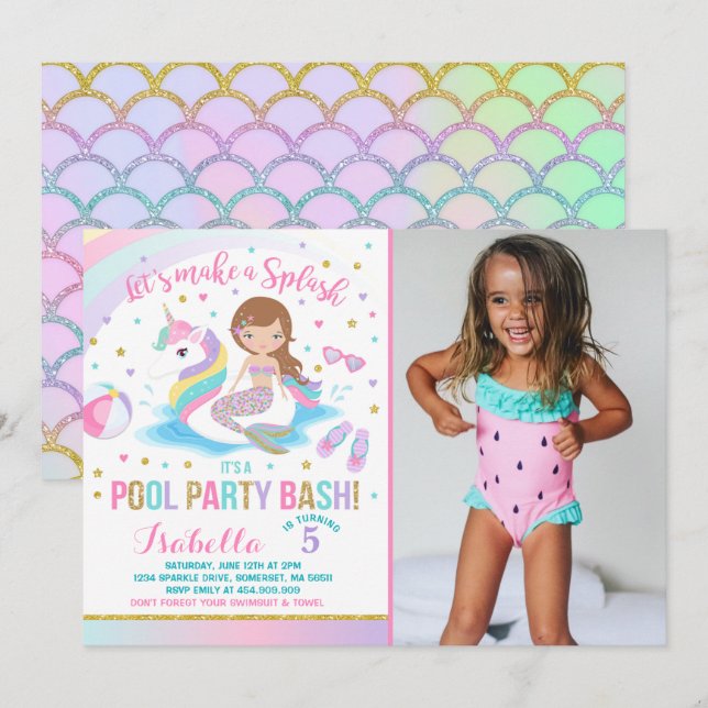 Convite de Aniversário do Partido da Piscina de Un (Frente/Verso)