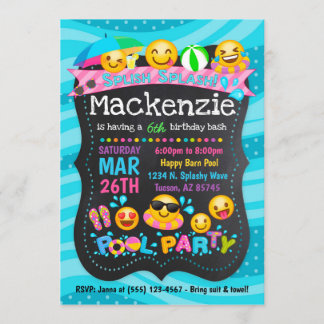 Convite de Aniversário do Partido da Piscina Emoji