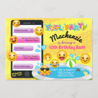 Convite de Aniversário do Partido da Piscina Emoji