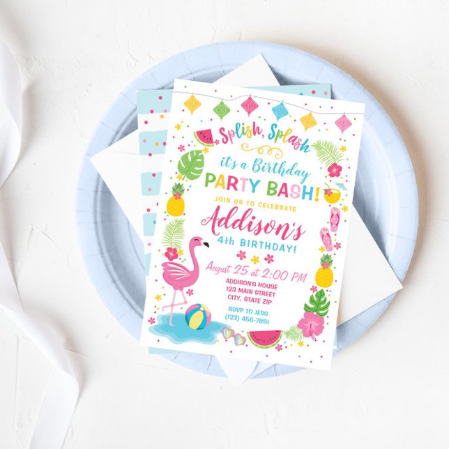 Convite de Aniversário do Partido da Piscina Flami (Criador carregado)