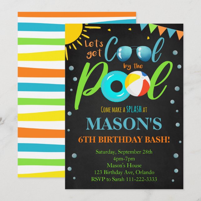 Convite de Aniversário do Partido da Piscina Legal (Frente/Verso)