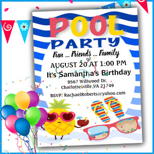 Convite de Aniversário do Partido da Piscina Onda
