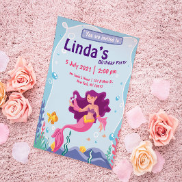 Convite de Aniversário do Partido da Sereia rosa