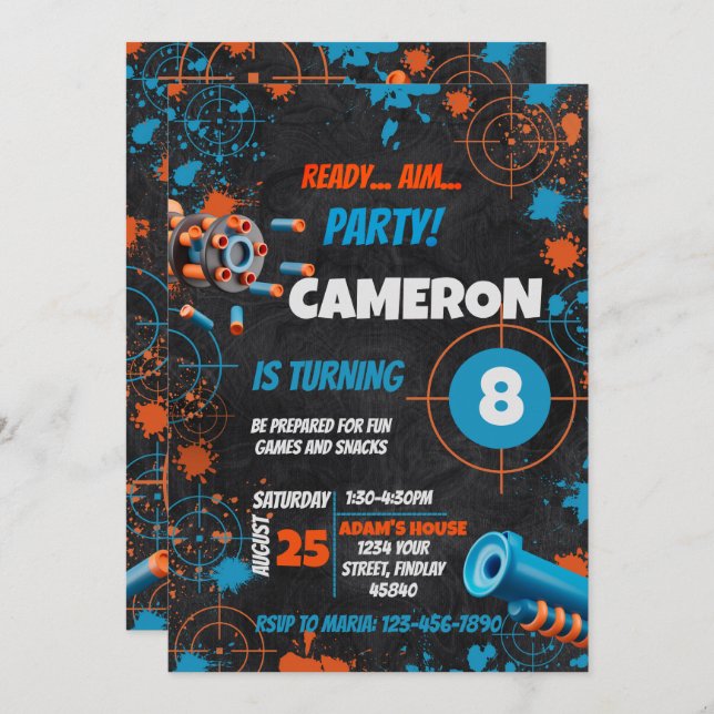 Convite de Aniversário do Partido Dart | Arma Dart (Frente/Verso)