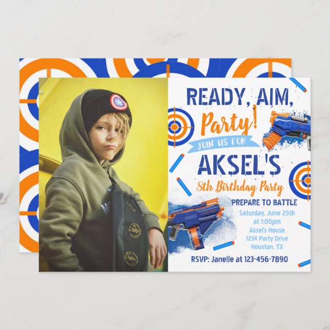 Convite de Aniversário do Partido Dart | Fotografi (Frente/Verso)