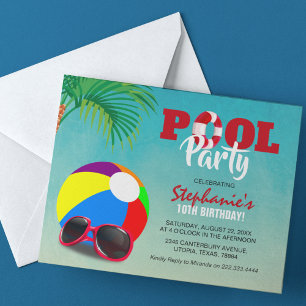 Convite de Aniversário do Partido de Piscinas de