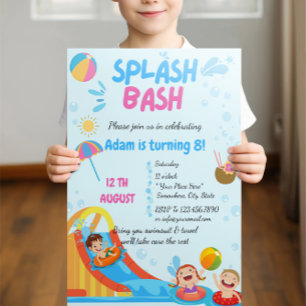 Convite de Aniversário do Partido de Piscinas de B