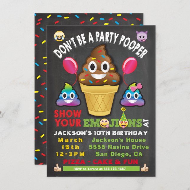Convite de Aniversário do Partido Emoji Icecream P (Frente/Verso)