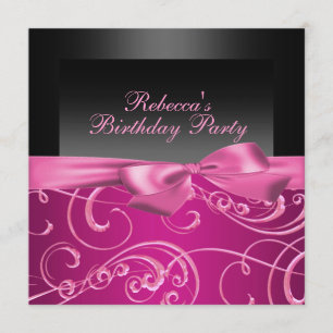 Convite de Aniversário do Partido Pink Swirls