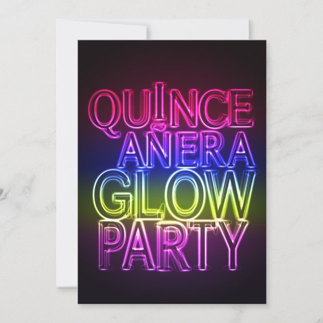 Convite de Aniversário do Partido Quinceanera GLOW (Frente)