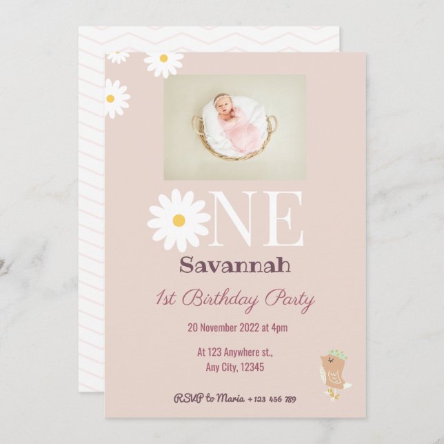 Convite de Aniversário do Pastel Pink Daisies (Frente/Verso)